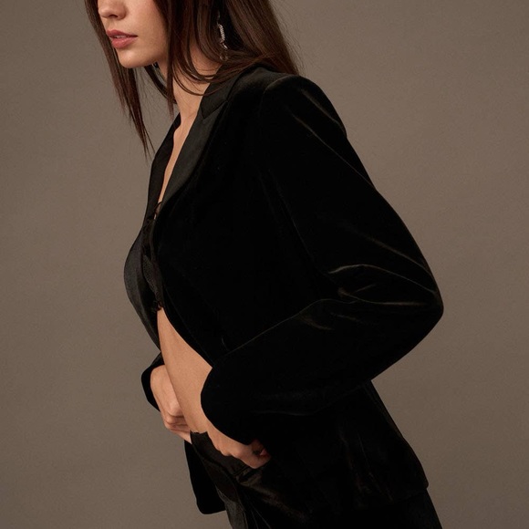 Black Velvet Blazer with Satin Lining - Picture 2 of 6